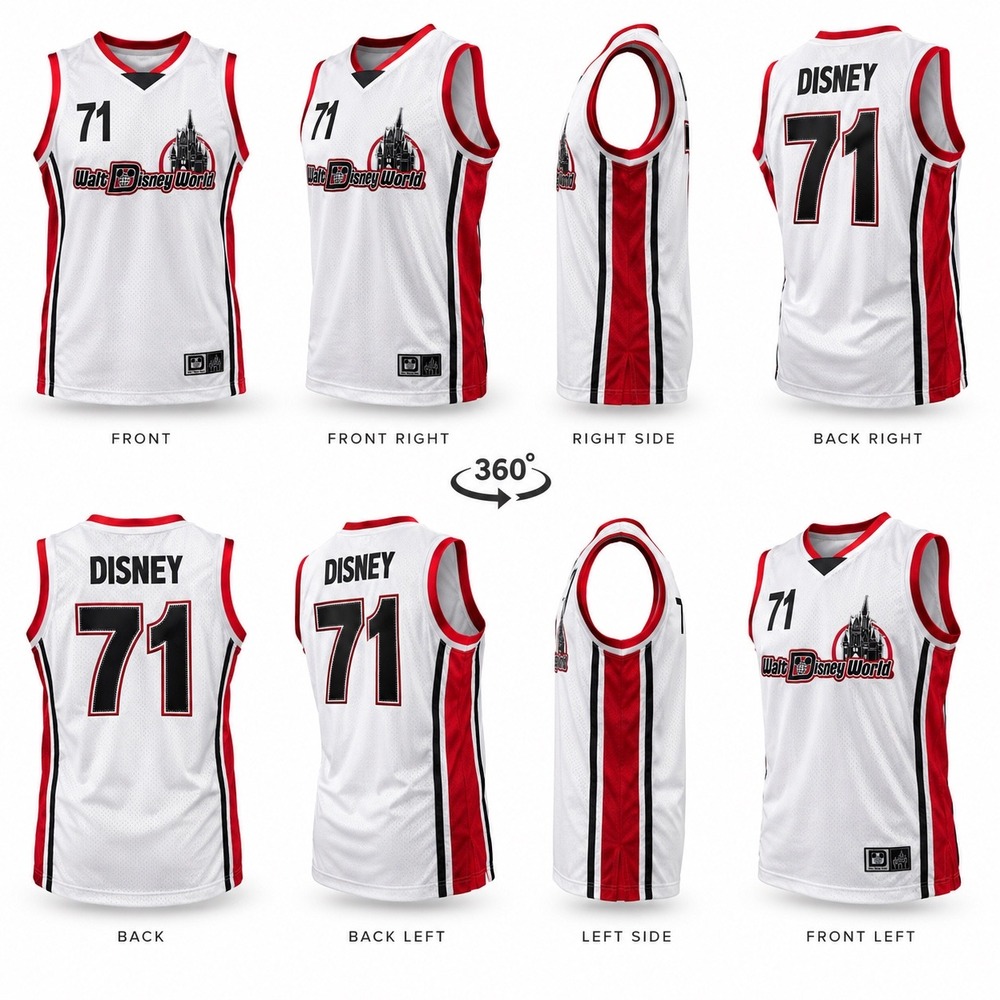 Vintage Walt Disney World Basketball Jersey 71 Disney Castle White Red Mens M
